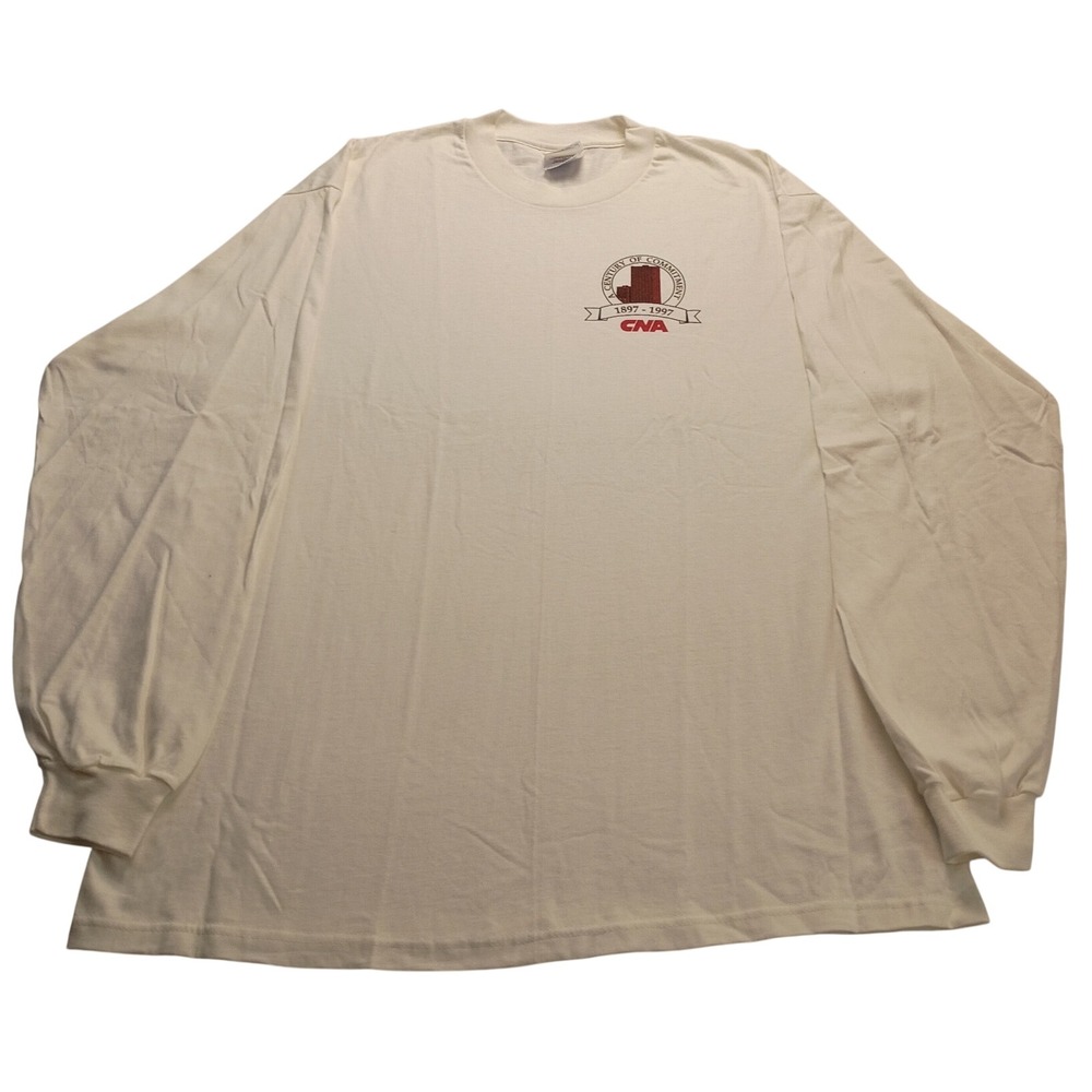 Hanes Beefy-T T-Shirt Men's CNA 100 Year Anniversary White Long Sleeve  XL